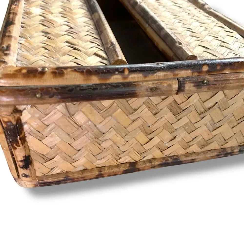 Vintage Bamboo & Rattan Tissue Box Holder Cover Neutral